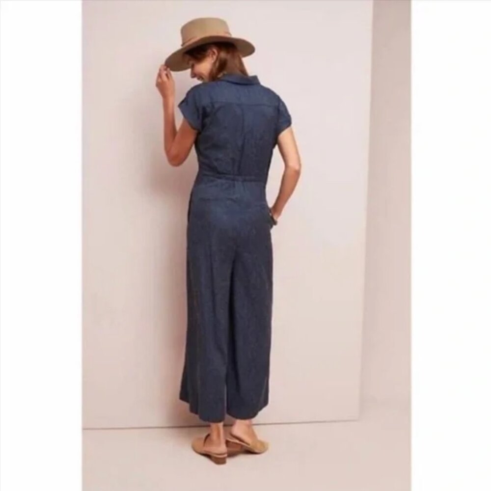 Anthropologie Ett:twa Navy Blue Tie-Front Wide Leg Jumpsuit Size 4 - Picture 2 of 10